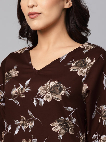 Women Maroon Printed Dress by Myshka (