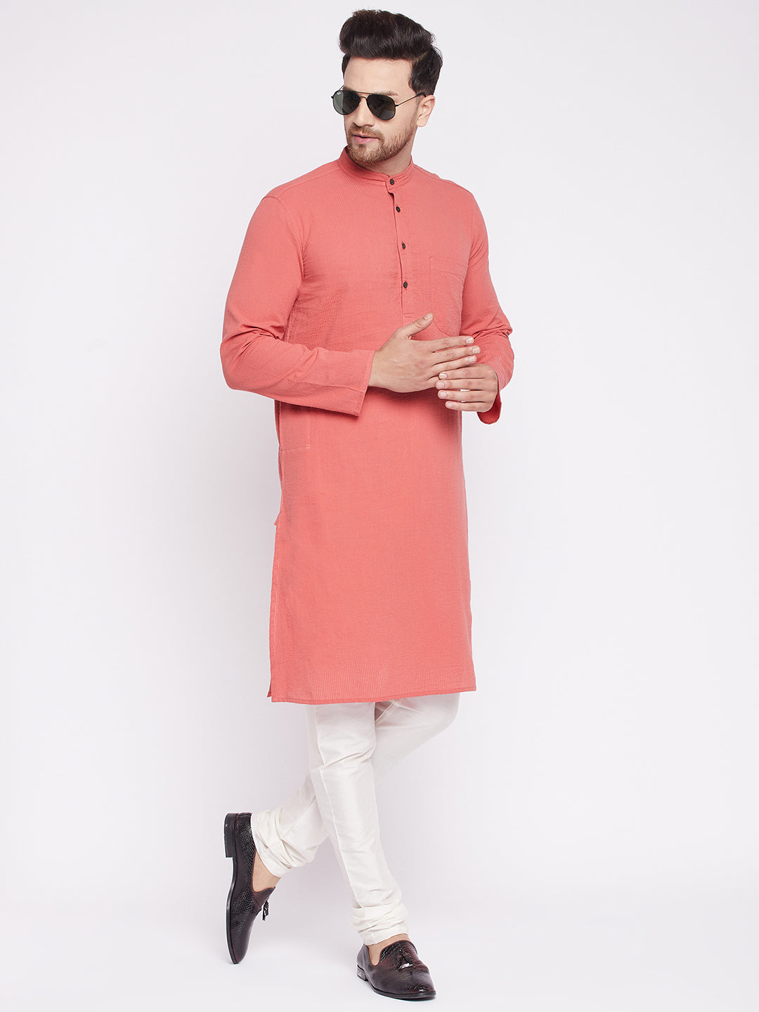 Men's Long Kurta with Band Colla