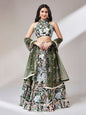 Women 's Olive Net Sequinse Work Ready to Wear Lehenga & stitched Blouse with Dupatta