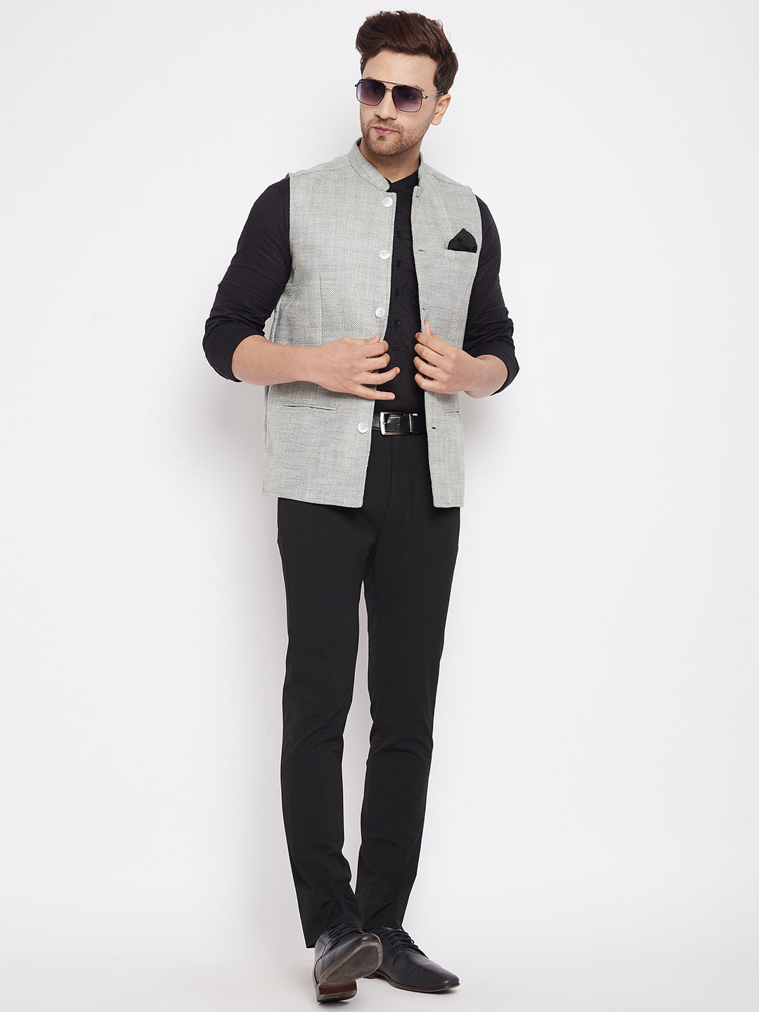 Men's Green Color Woven Nehru Jacket