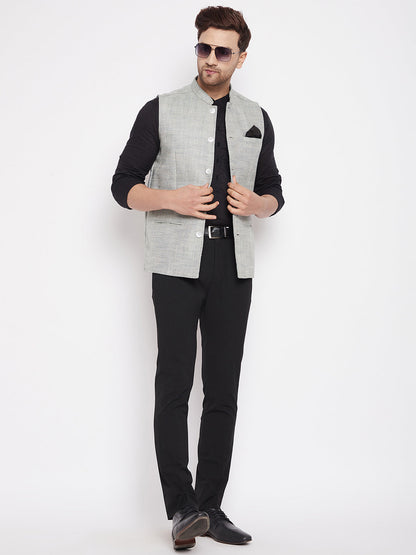 Men's Green Color Woven Nehru Jacket