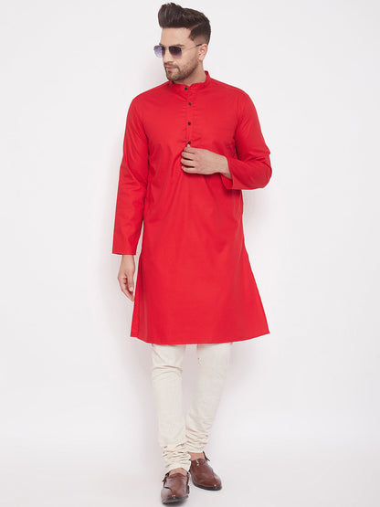 Men's Red Cotton Kurta