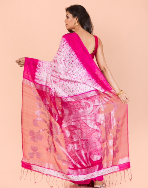 Women's Pink matka silk jamdani saree