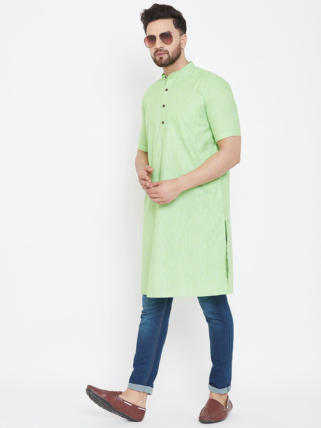 Men's Light Green Linen Kurta