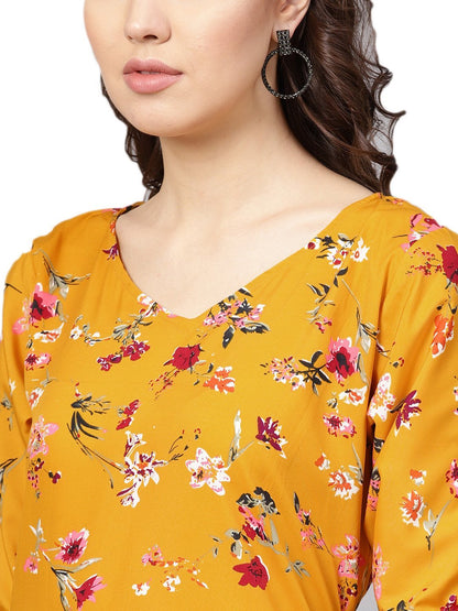Women Yellow Printed Kurti Only by Myshka (