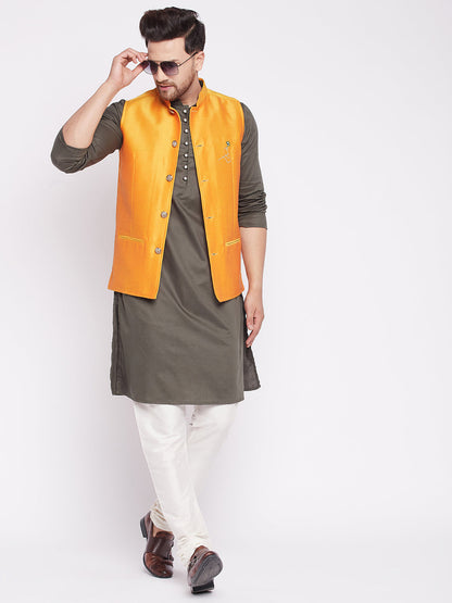 Men's Nehru Jacket With Embroided Insignia Of Lord Krishn
