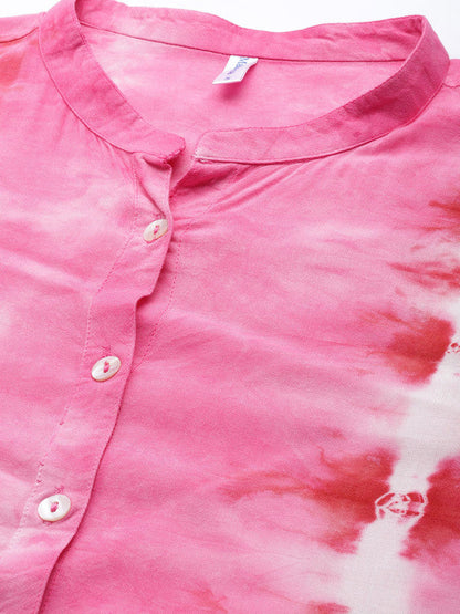 Women's Pink White Tie Dyed Co-Ords