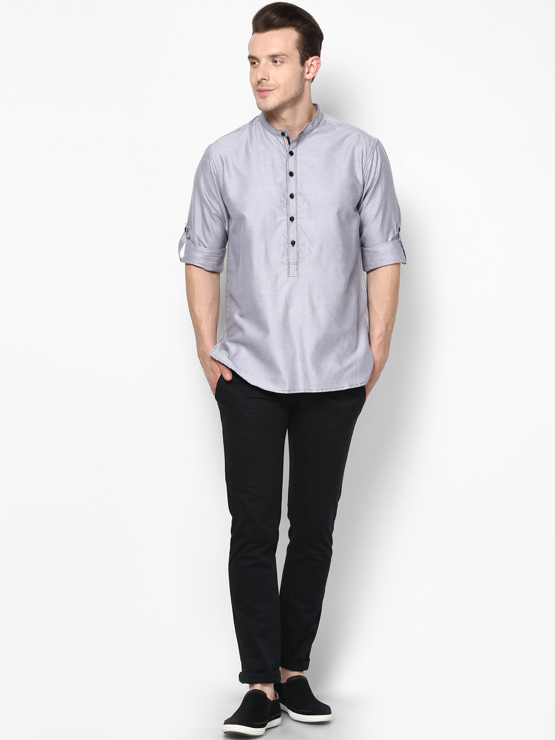 Men's Grey Cotton Shirt Kurta