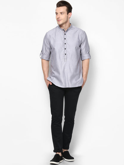 Men's Grey Cotton Shirt Kurta