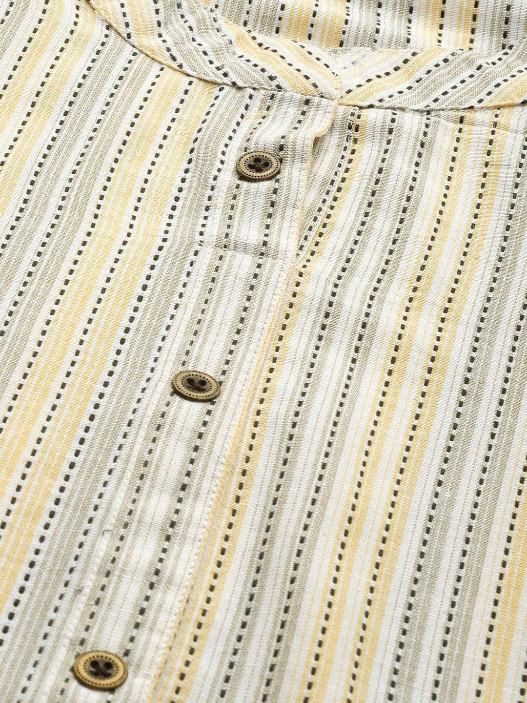 Women's KSUT Off White And Yellow Stripe Woven Kurta