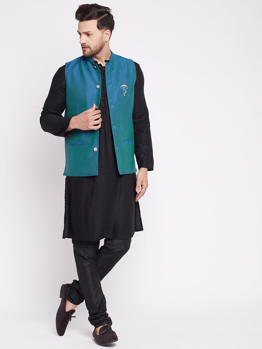 Men's Nehru Jacket With Embroided Insignia Of Lord Ganesh