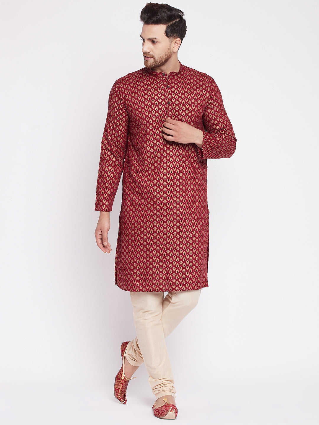 Men's Long Kurta with Band Colla