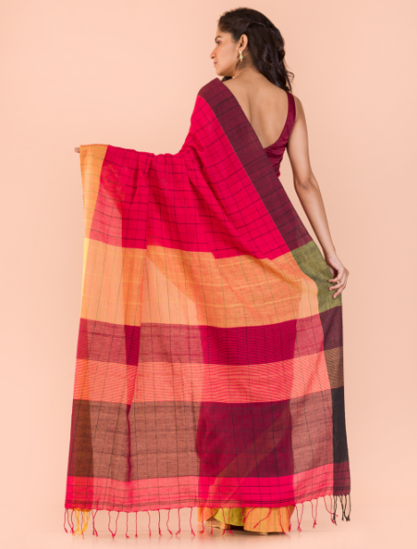 Women's Red cotton Handwoven saree
