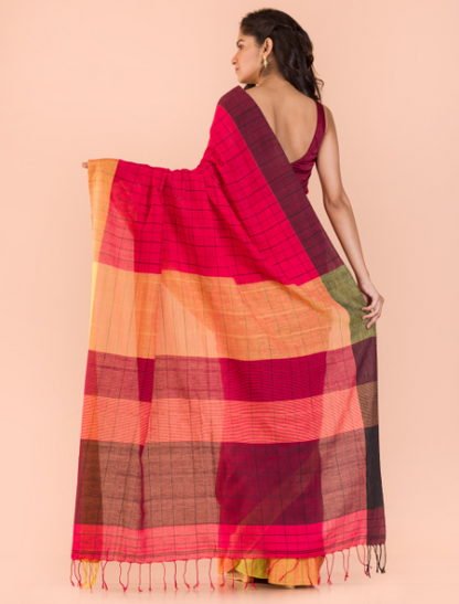 Women's Red cotton Handwoven saree