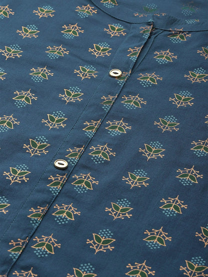 Women's Cotton Gold Printed with Gold Buttons Kurta