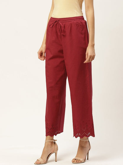 Women's Solid Schiffli Straight Cotton Palazzos