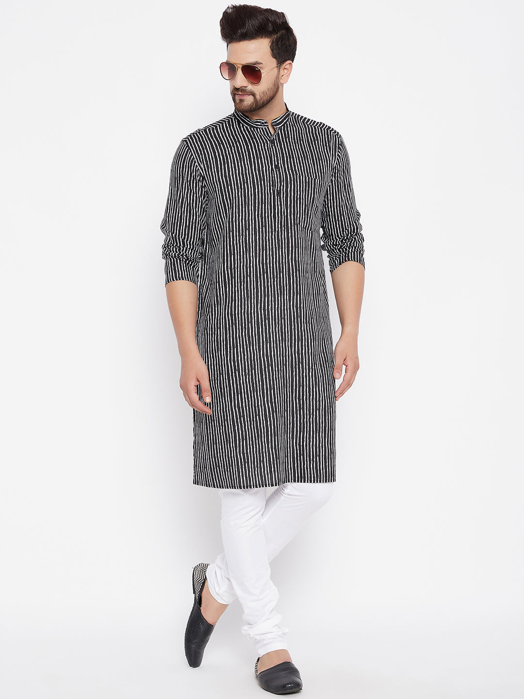 Men's Printed Striped Straight Kurta