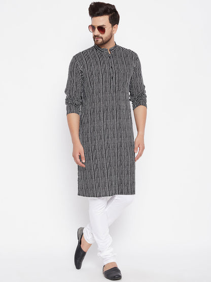 Men's Printed Striped Straight Kurta