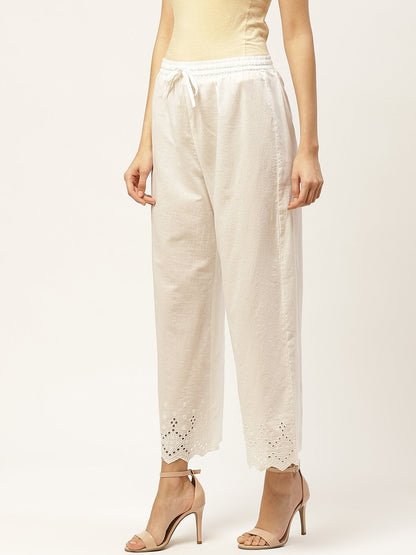 Women's Solid Schiffli Straight Cotton Palazzos