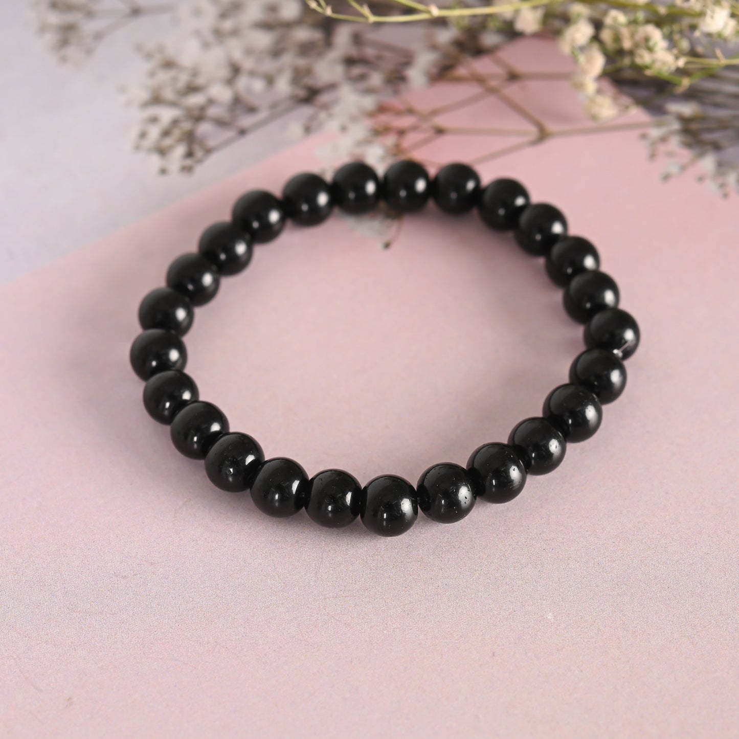 Unisex Transparent & White & Black Marbel Crystal Elasticated Bracelet