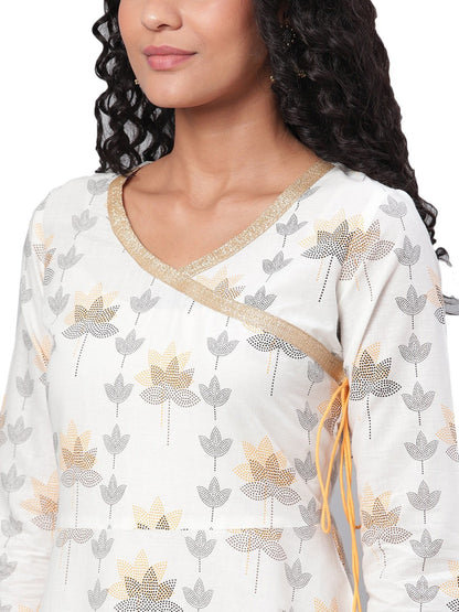 Women's Multi Printed 3/4 Sleeve Cotton V Neck Dress