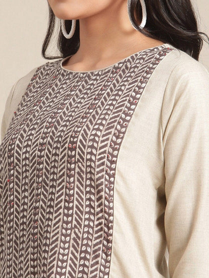 Women's KSUT Women Cream-Coloured Printed Kurta with Trousers