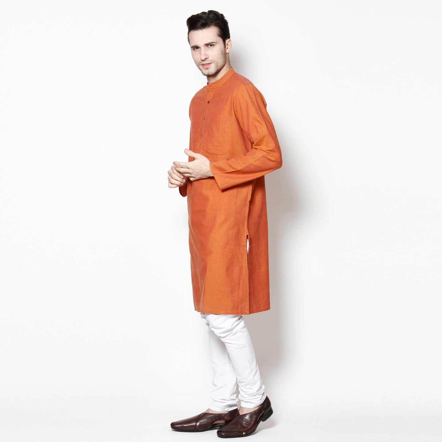 Men's Orange Cotton Kurta