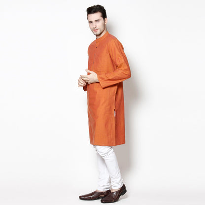 Men's Orange Cotton Kurta