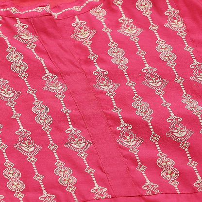 Women's Pink Chanderi Printed 3/4 Sleeve Collar Casual Kurta Pant Set