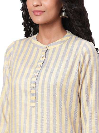 Women's Yellow Printed 3/4 Sleeve Cotton Maidran Coller Kurta & Palazzo Set