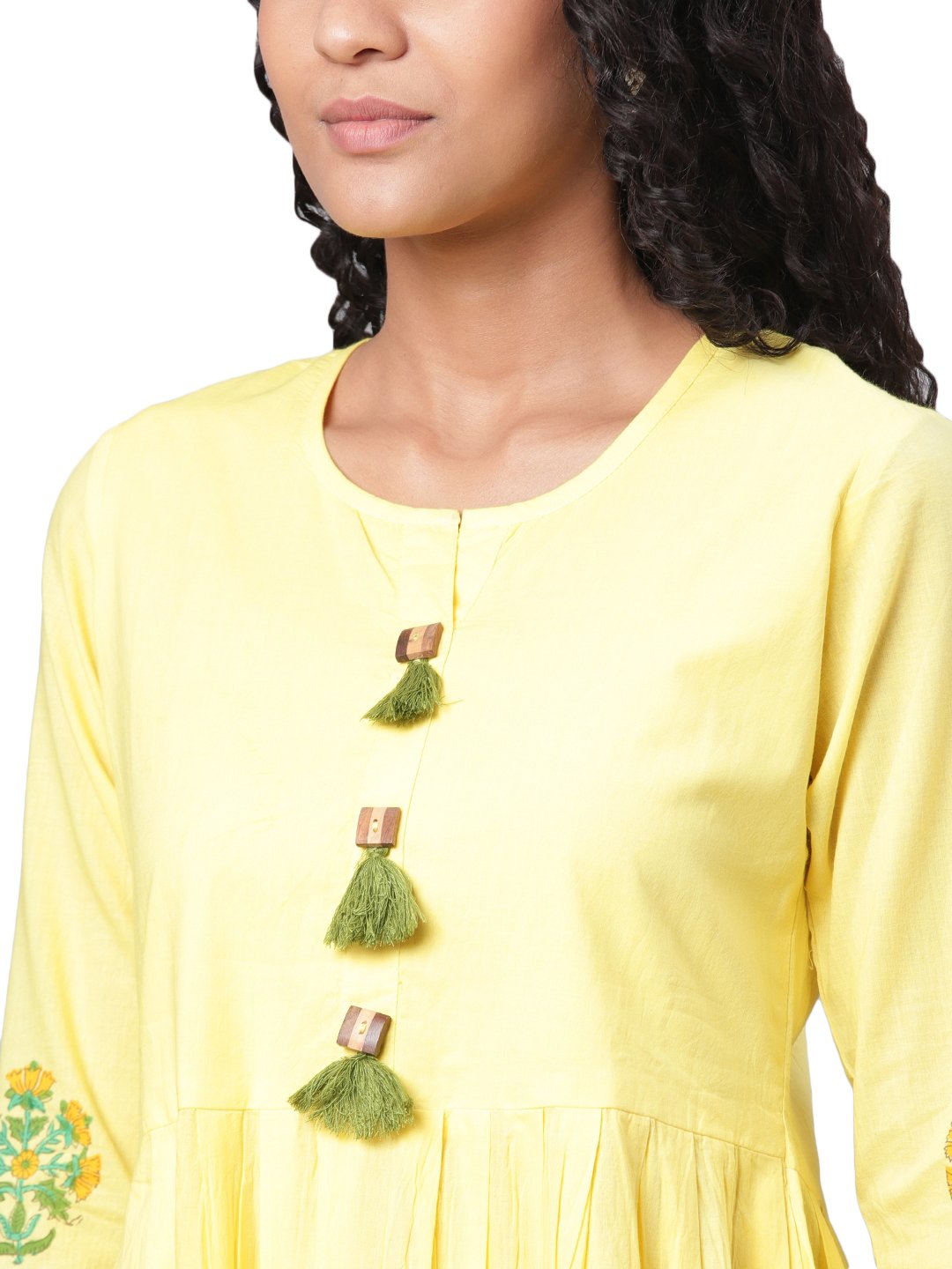 Women's Green Printed 3/4 Sleeve Cotton Round Neck Dress