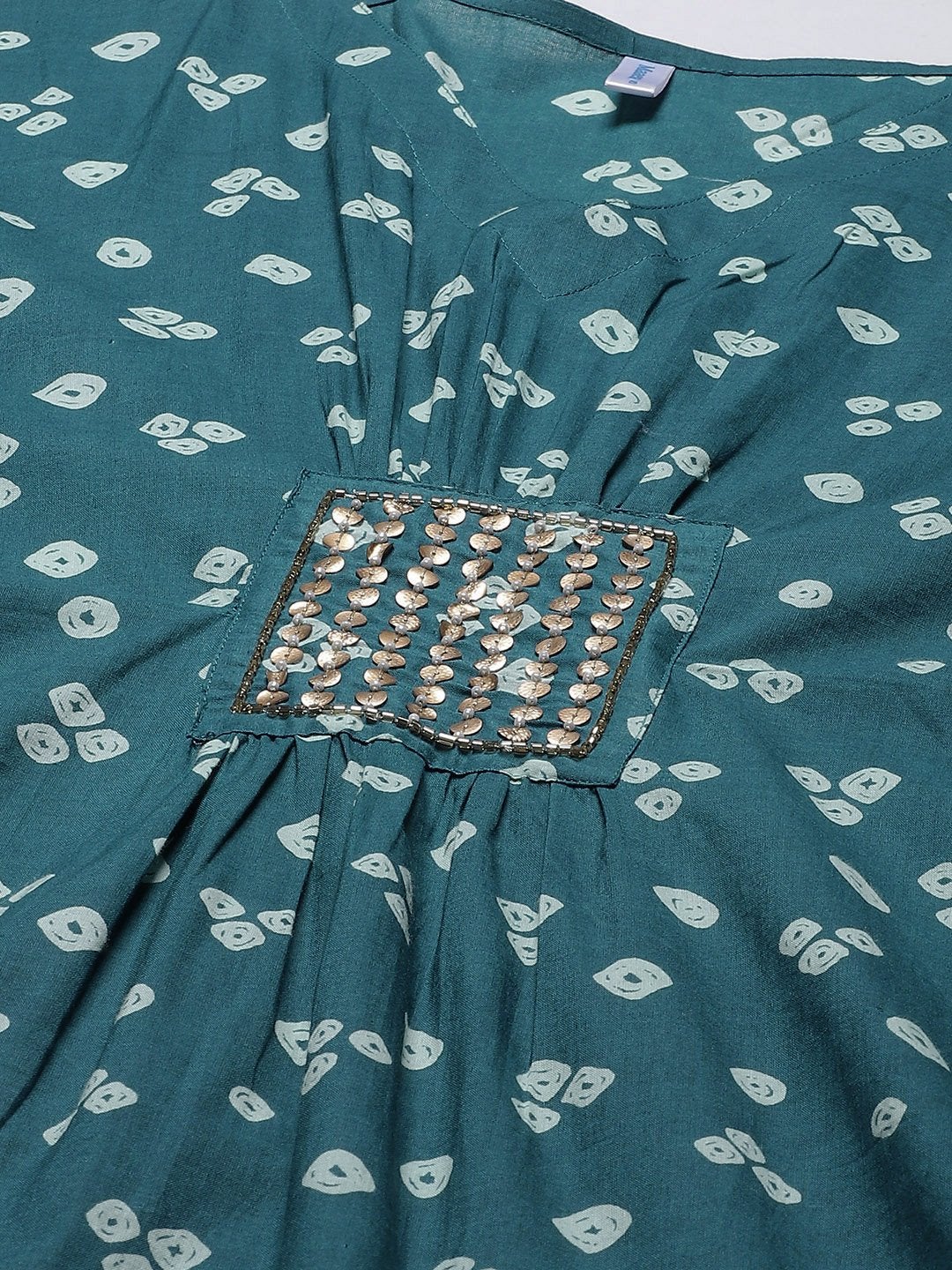 Women's Blue Printed & Embroided Kaftan Dress (1pc)