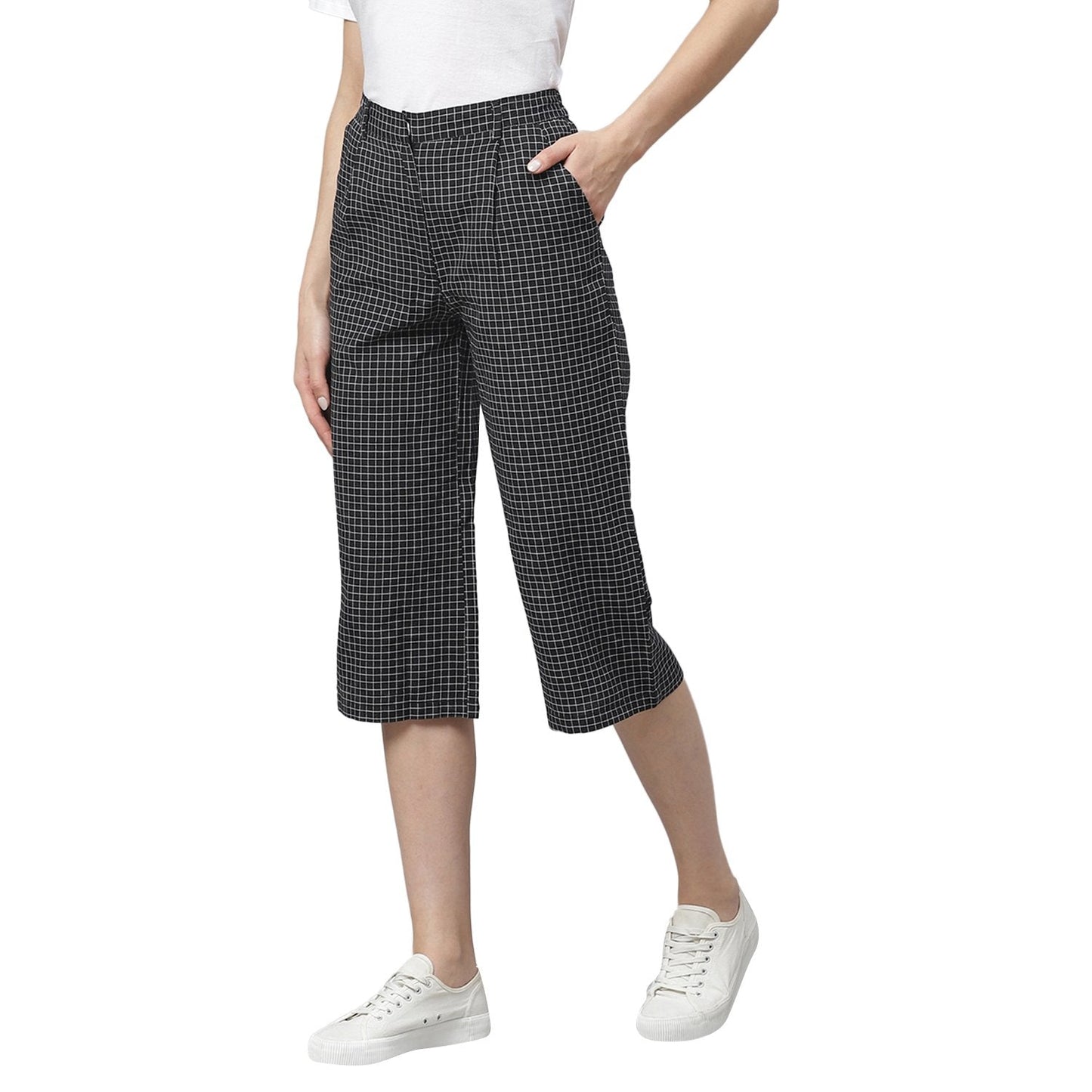 Women Black Cotton Culotte Trouser by Myshka (