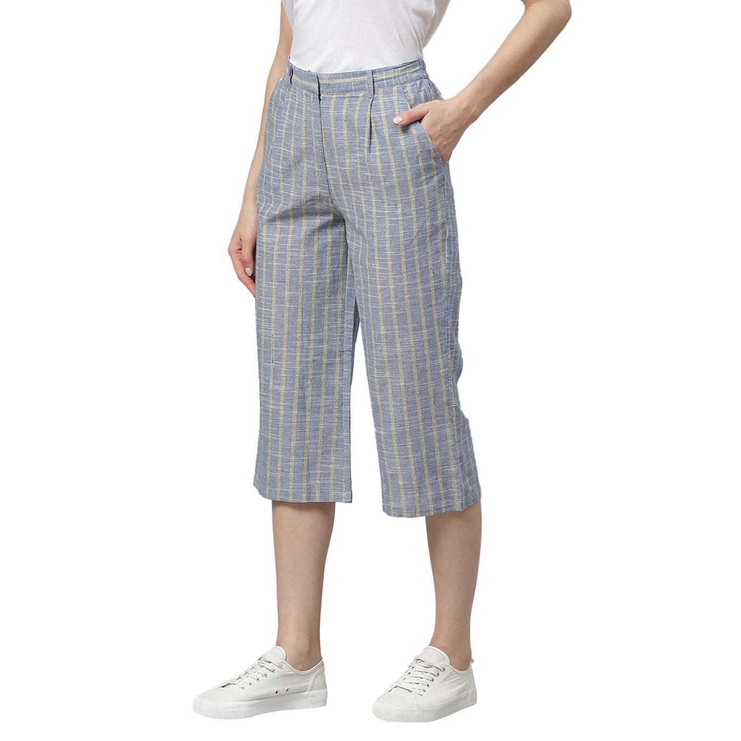 Women Grey Cotton Culotte Trouser by Myshka (