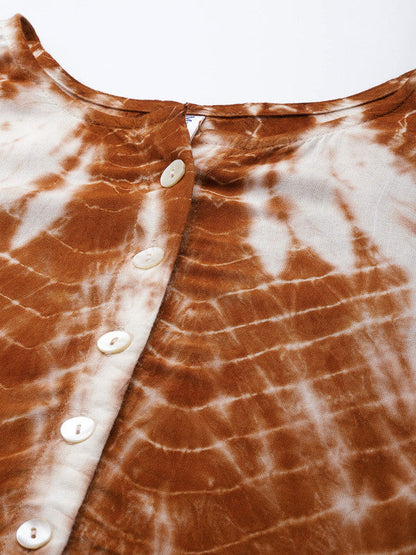 Women's Brown White Tie Dyed Co-Ords