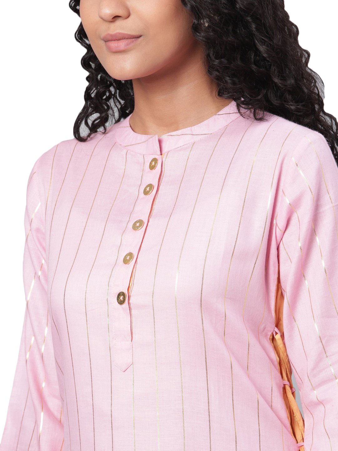 Women's Pink Solid 3/4 Sleeve Cotton Round Neck Dress