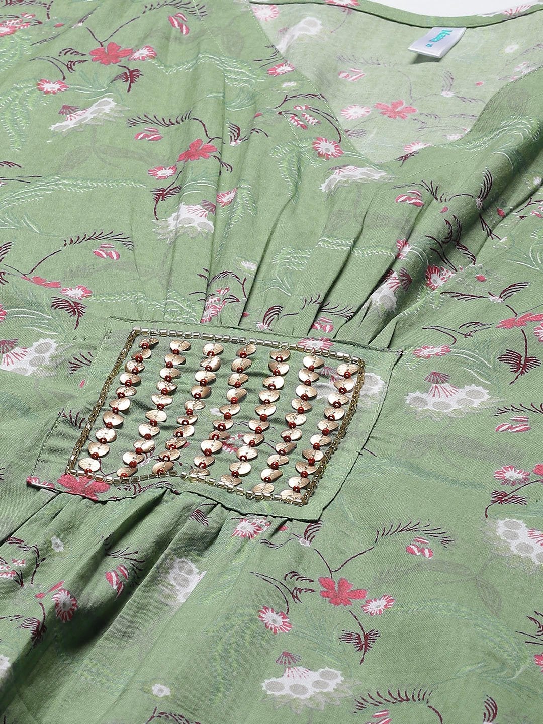 Women's Green  Printed Kaftan Dress (1pc)