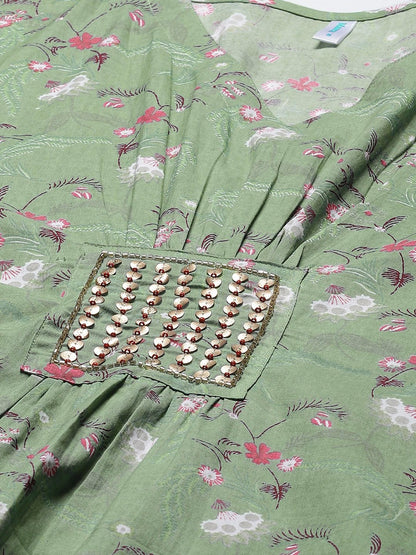 Women's Green  Printed Kaftan Dress (1pc)