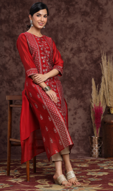 Women's Modal Chanderi Printed Straight Kurta