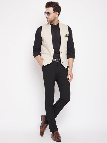 Men's Cream Color Woven Nehru Jacket