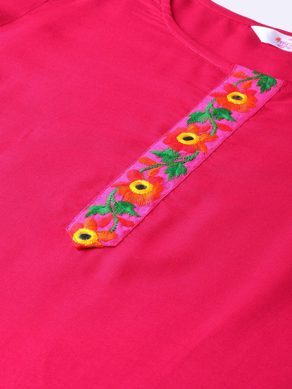Women Pink Cotton Kurta Palazzo Set by Myshka (