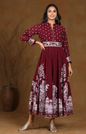 Women's Georgette Printed Flared Dress With Belt