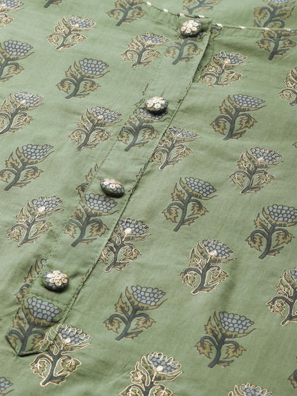 Women's Cotton Printed with Zari Adda highlight work Kurta