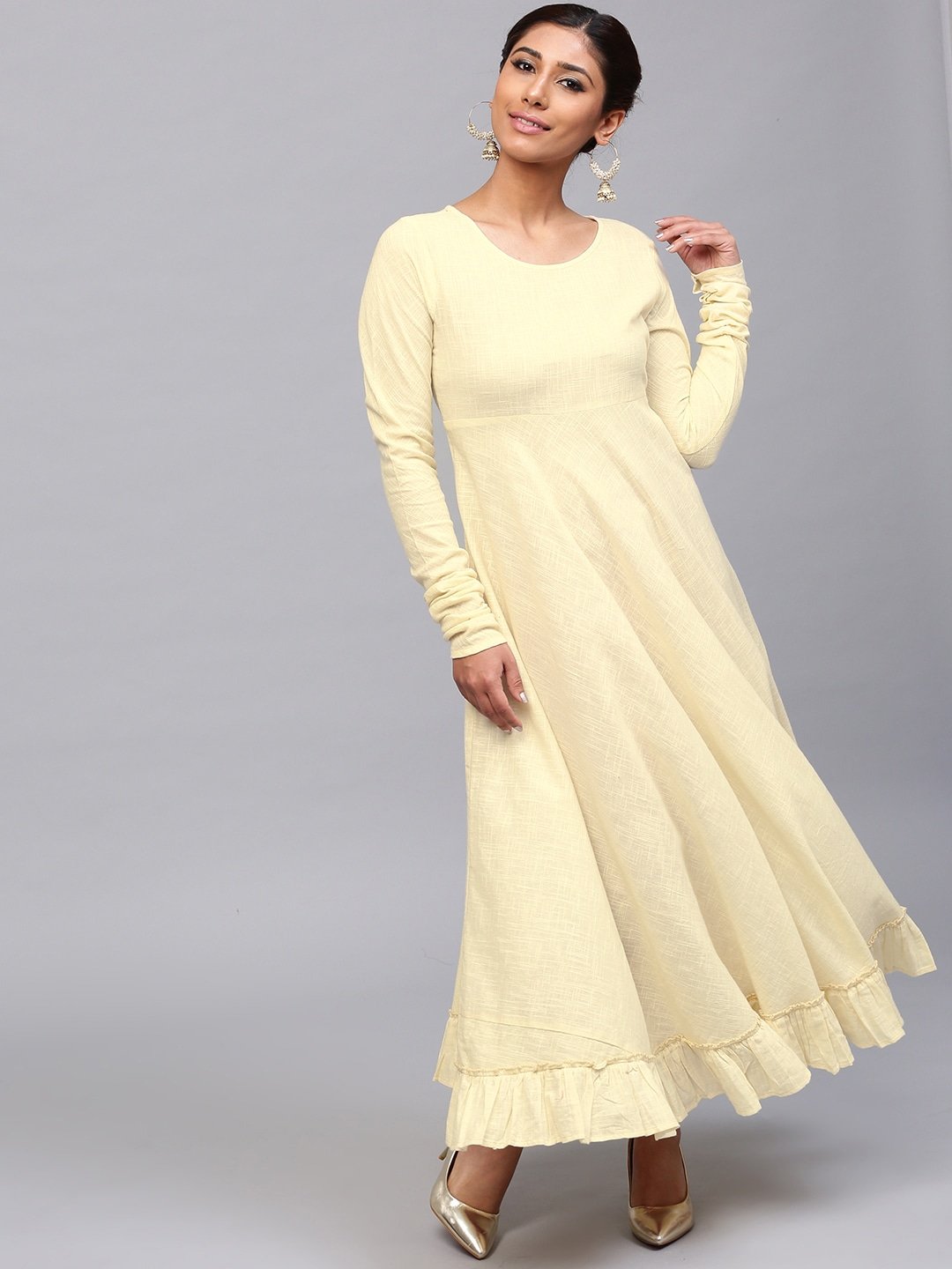Women's  Yellow Solid Anarkali Kurta