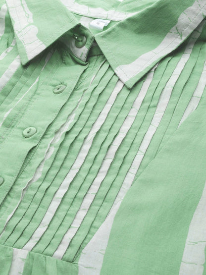 Women's  Green & White Striped Shirt Dress
