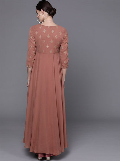 Women's  Brown Printed Detail Gown