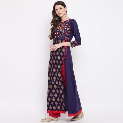 Women's Blue Color Rayon A-Line Kurta Only