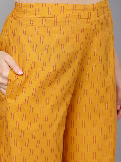 Women's  Mustard Yellow Printed Kurta with Palazzos