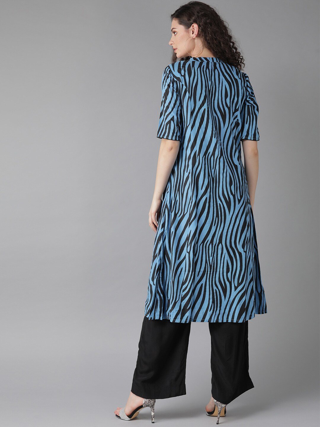 Women's  Blue & Black Printed A-Line Kurta