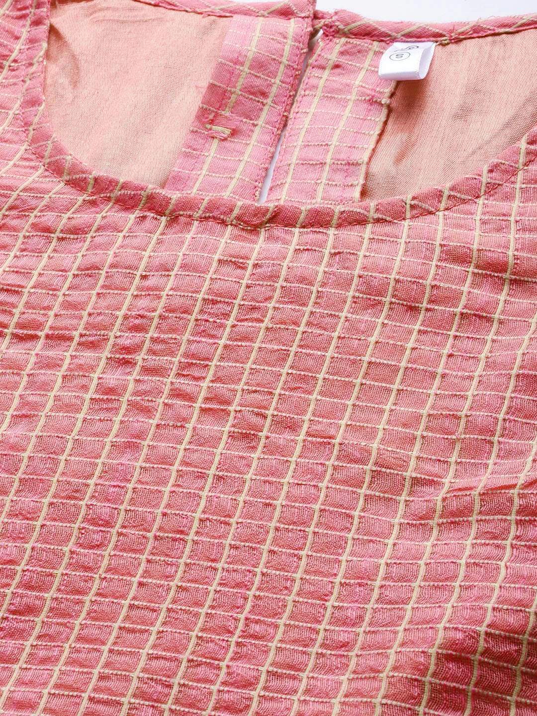 Women's  Pink & Beige Checked Straight Kurta